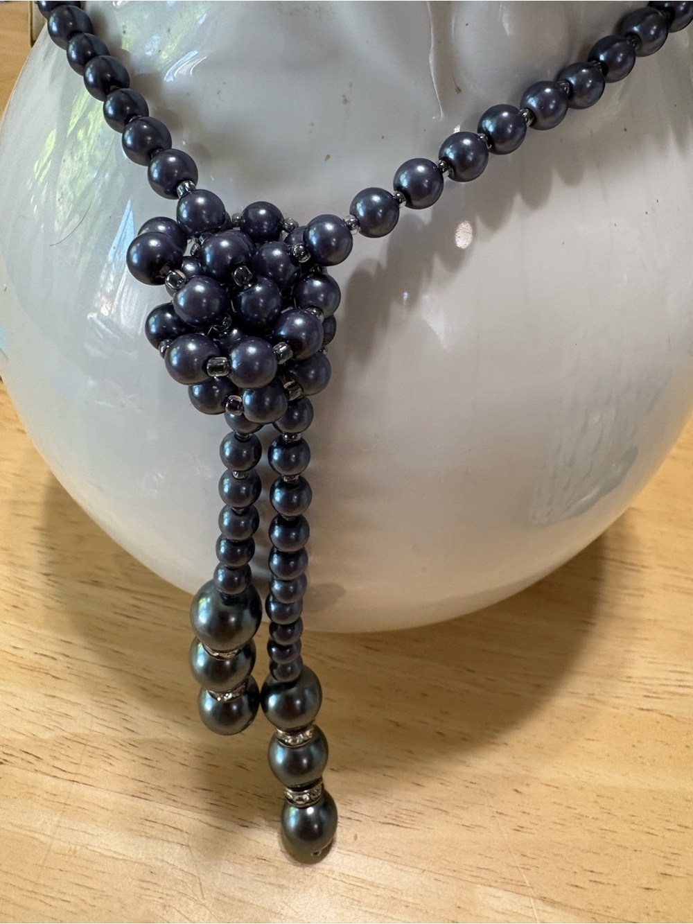 N224 Elegant Smoky Grey/Blue Pearl Lariat Necklace - Women Jewelry